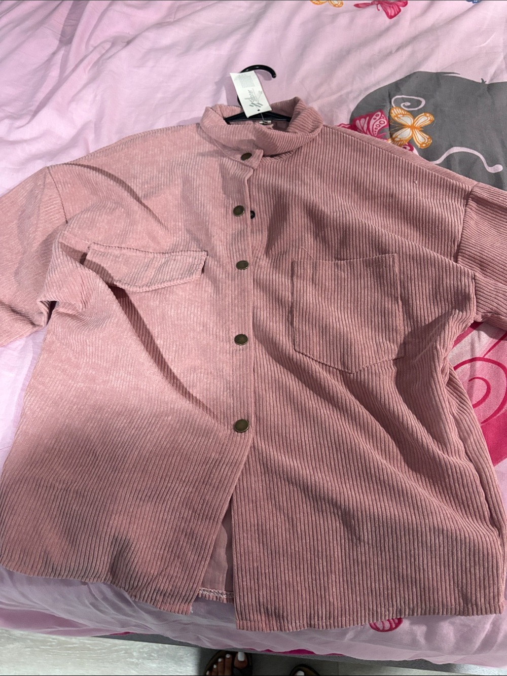 Women's Dusty Pink Corduroy Button-Front Jacket